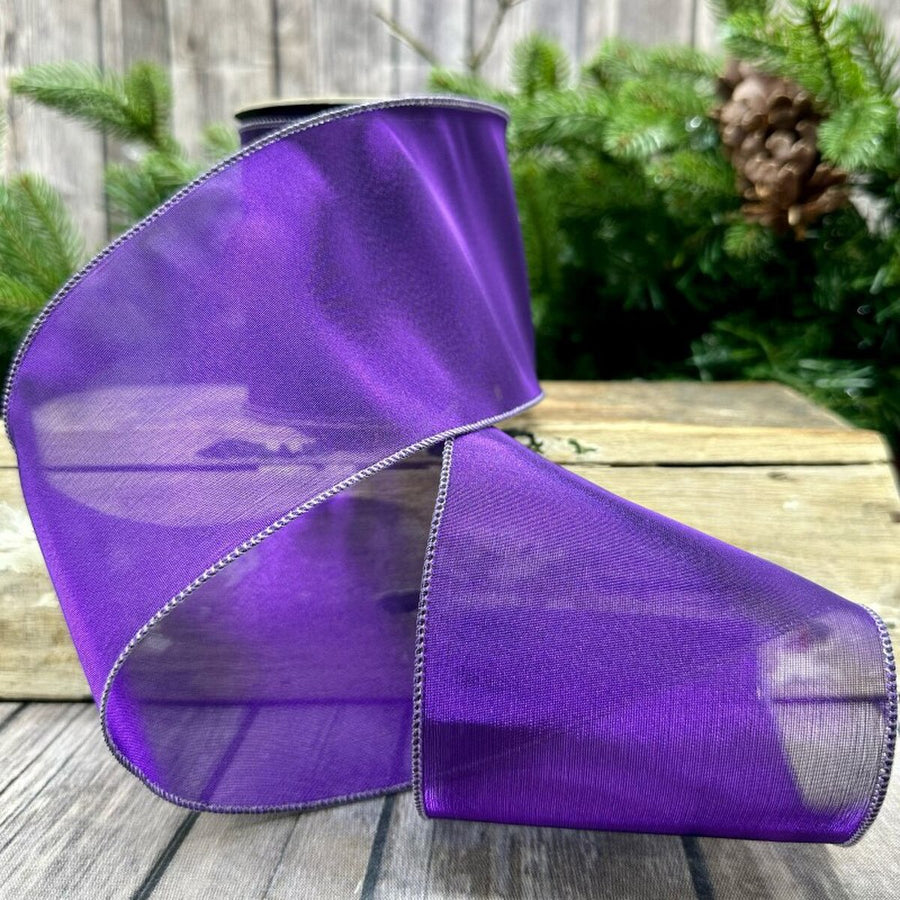 Purple Metallic Tissue Silk Ribbon 4 Inch x 10 Yards