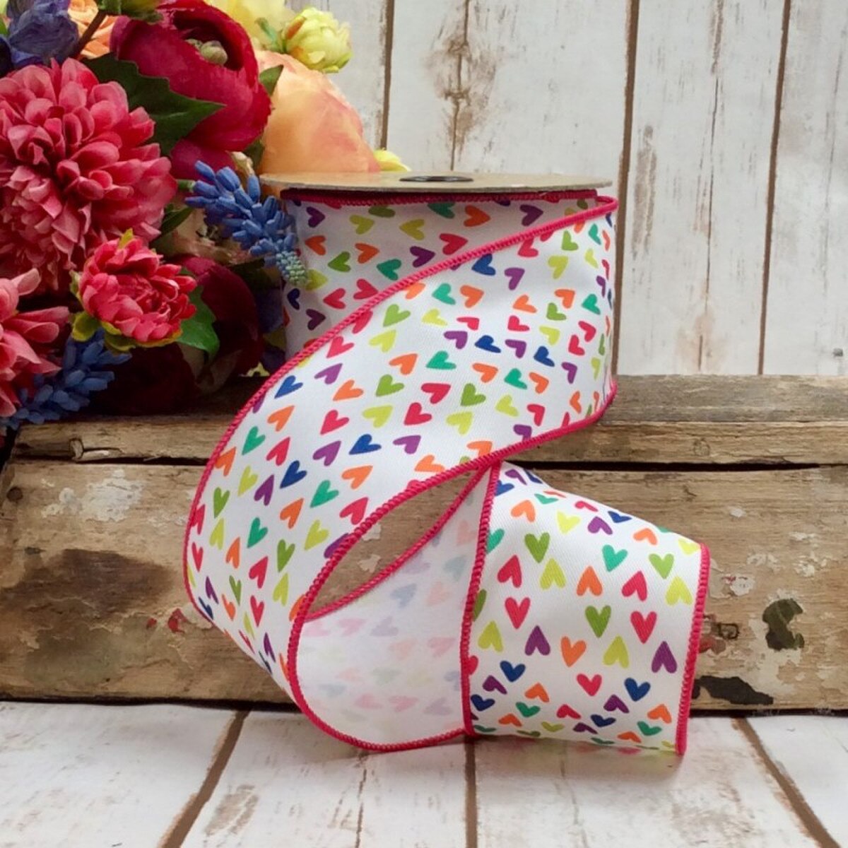 Colorful Hearts Poplin Ribbon 2.5 Inch x 10 Yards