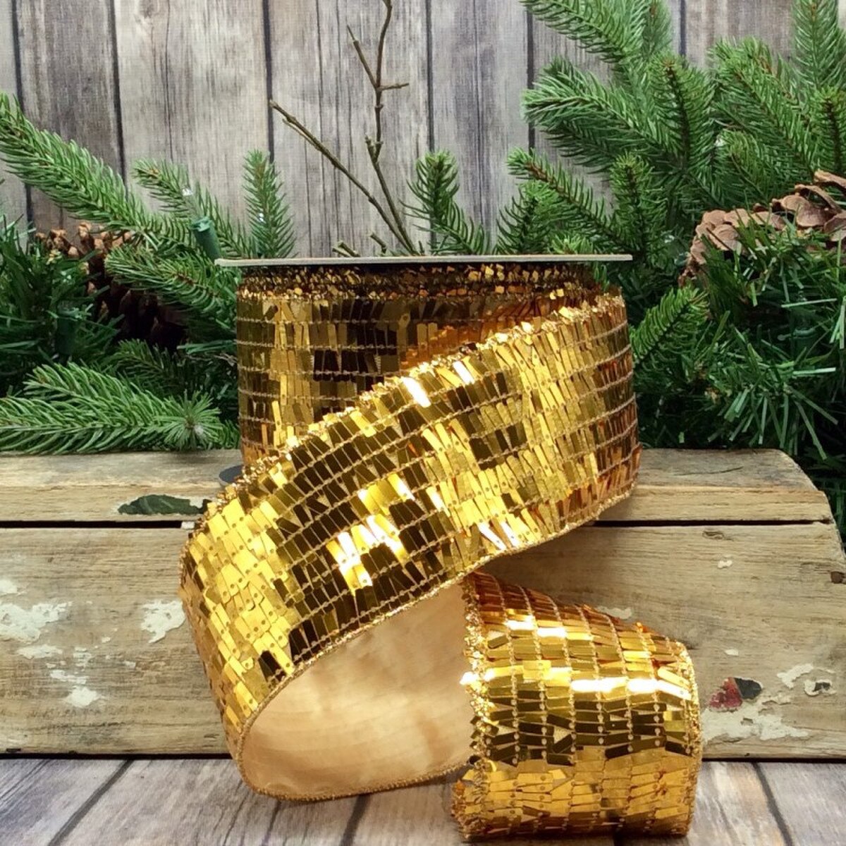 Bright Gold Sequin Ribbon 2.5 Inch x 10 Yards
