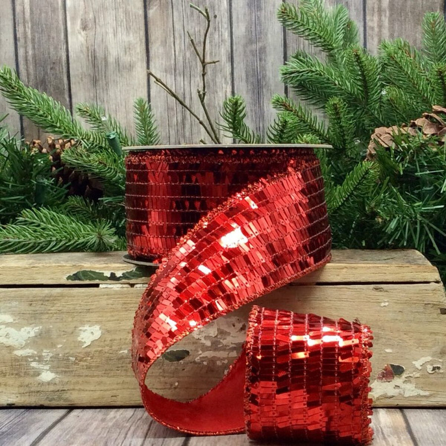 Sequin Red Ribbon 2.5 Inch x 10 Yards