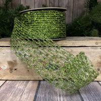Apple Green Metallic Diamond Stretch Tinsel Ribbon 2.5