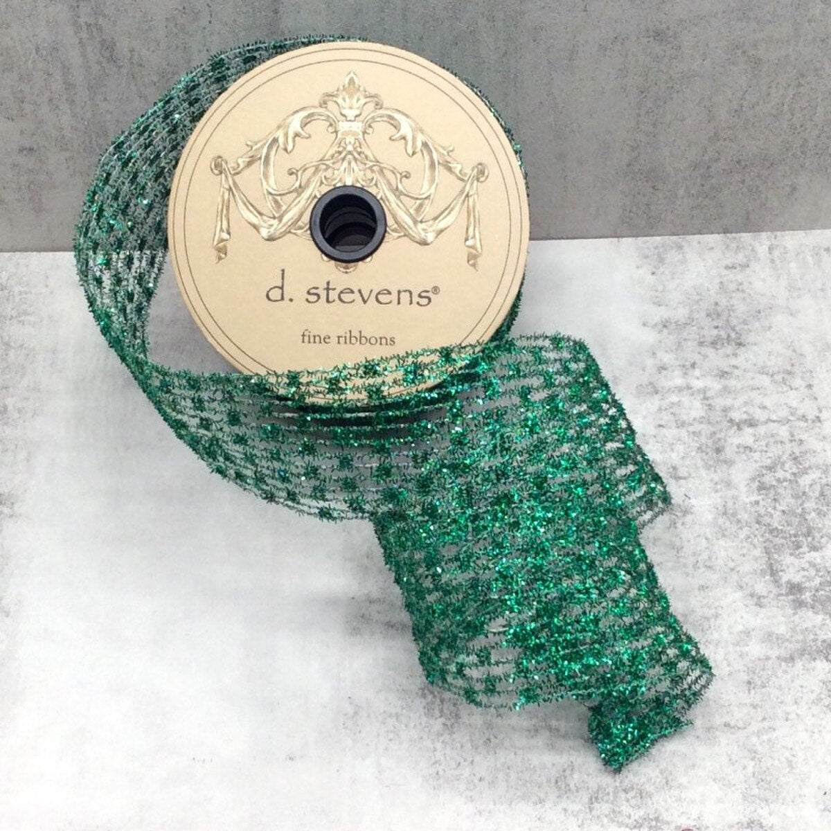 Emerald Metallic Diamond Stretch Tinsel Ribbon 2.5" x 10 Yds