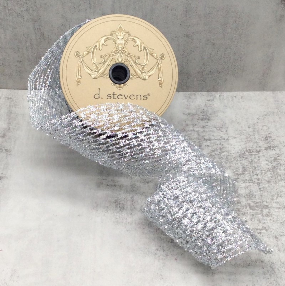 Silver Metallic Diamond Stretch Tinsel Ribbon 4" x 10 Yds