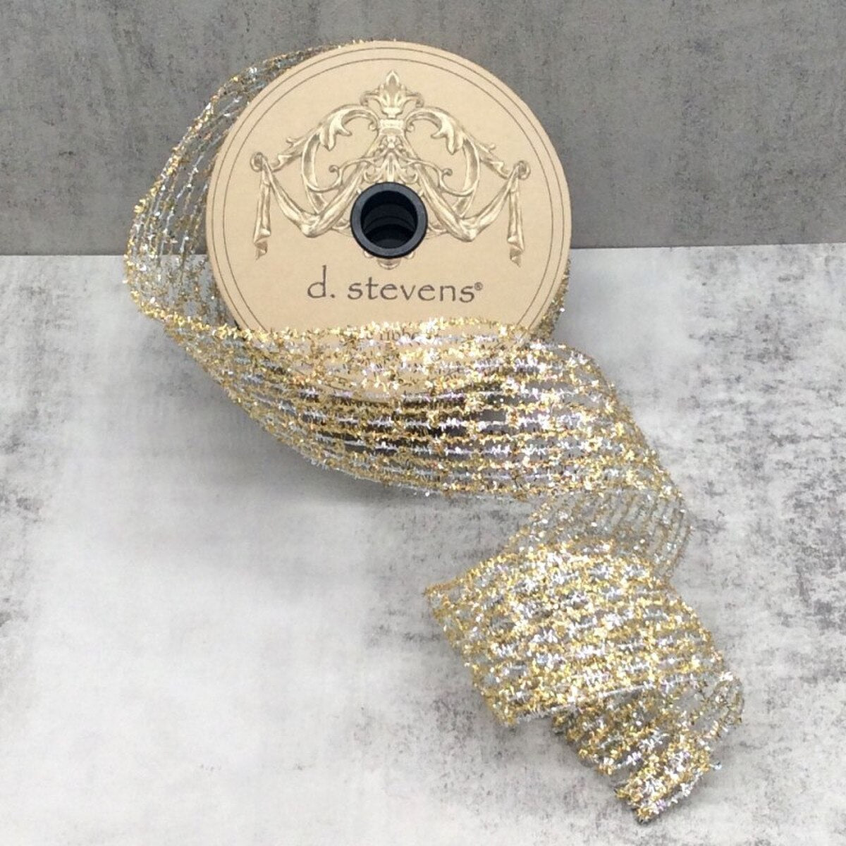 Metallic Diamond Stretch Tinsel Ribbon Gold Silver 2.5" x 10 Yds