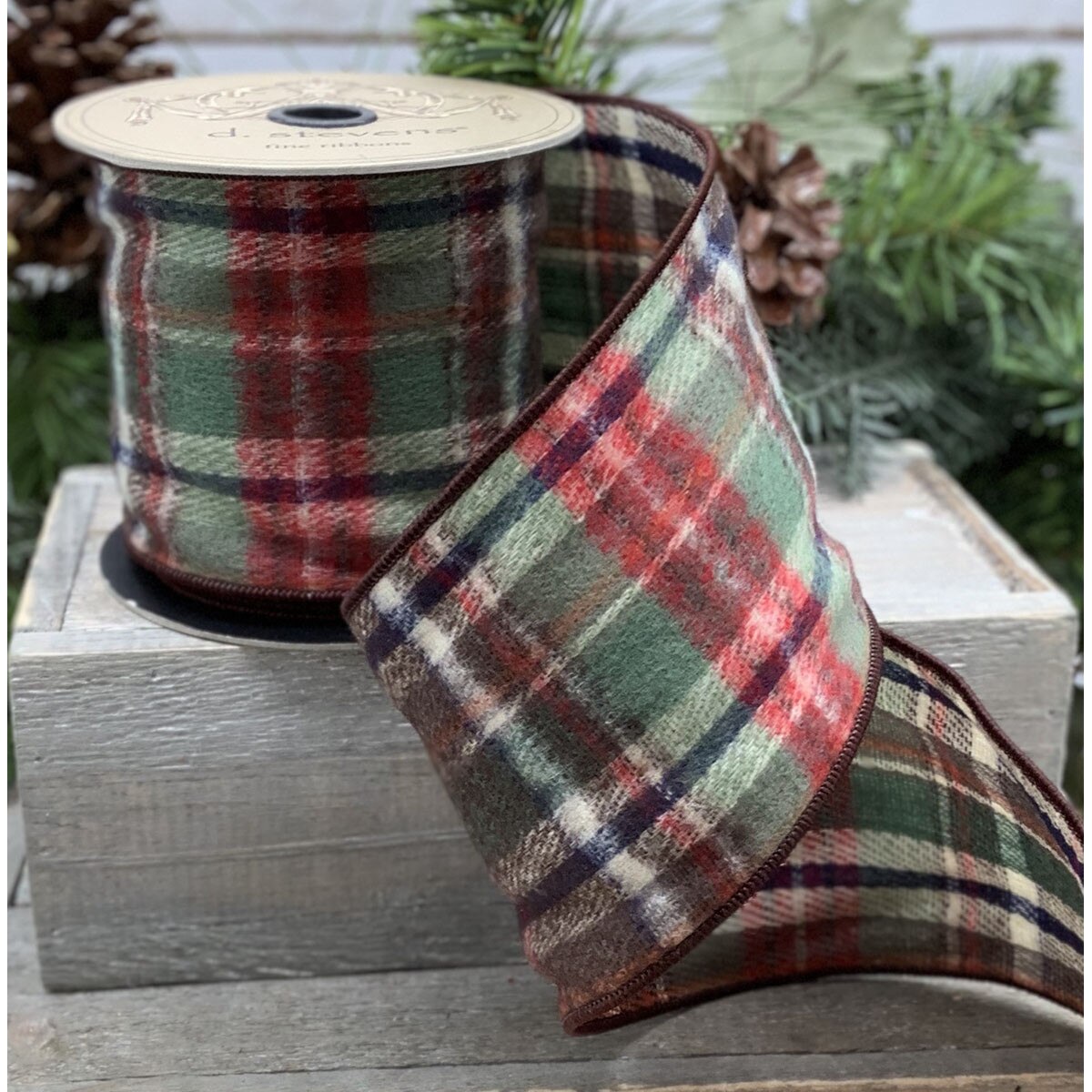 Plaid Faux Wool Ribbon Red-Brown 1.5 Inch x 10 Yards