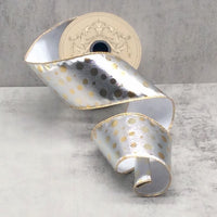Gold Polka Dots Metallic Foil Ribbon 2.5 Inch x 10 Yds