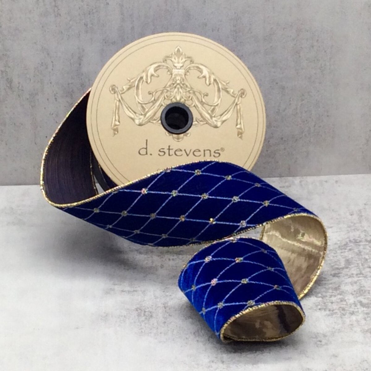Royal Blue Velvet Diamond Embroidery Ribbon 2.5" x 10 Yds