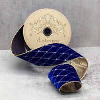 Royal Blue Velvet Diamond Embroidery Ribbon 2.5