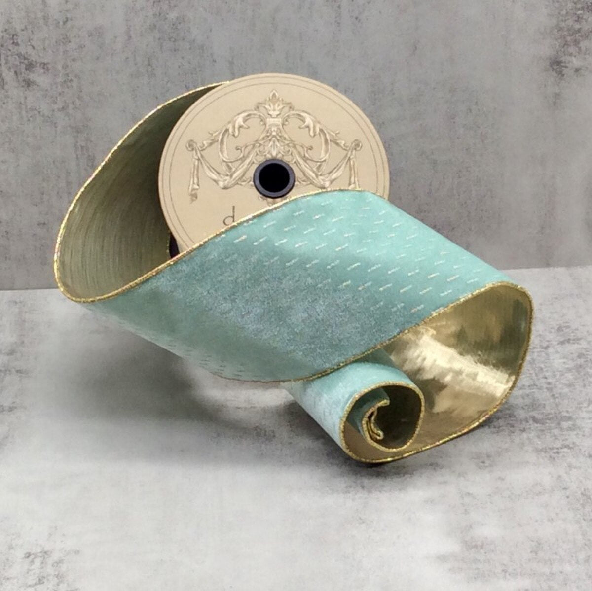 Moody Blue Velvet Gold Ribbon 4" x 10 Yds