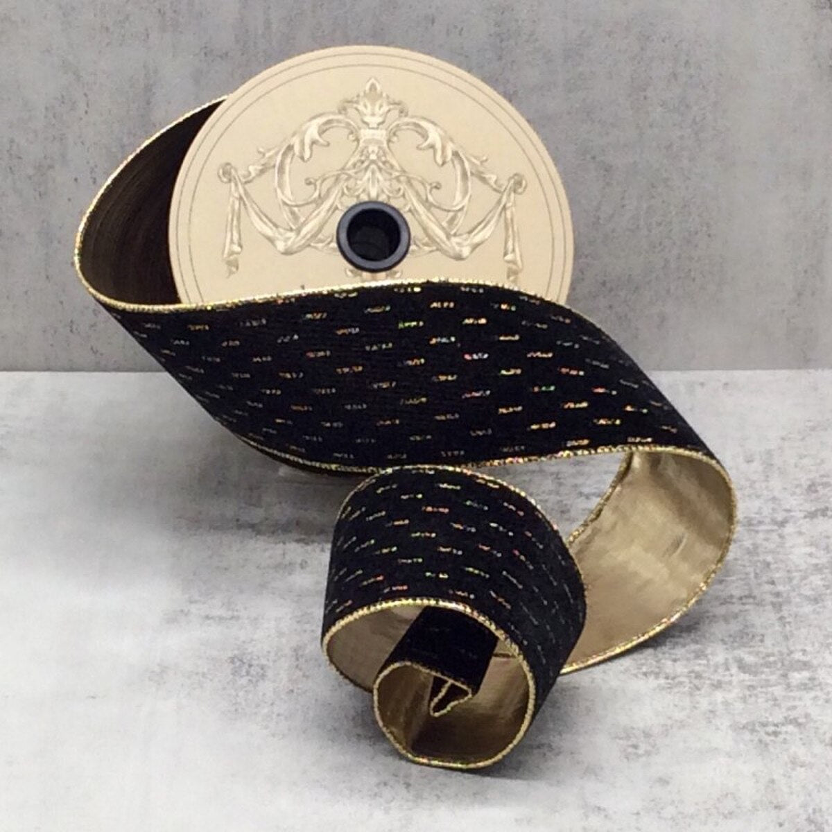 Black Velvet Gold Modern Lines Ribbon 2.5" x 10 Yds