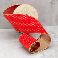 Red Velvet Gold Modern Lines Ribbon 4 Inch x 10 Yards