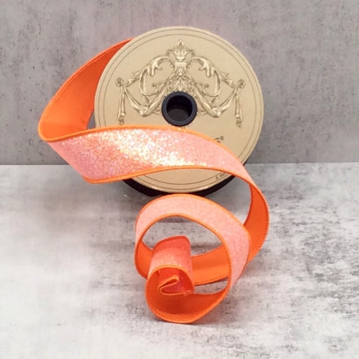 Iridescent Glitter Orange Sherbert Ribbon 1.5 Inch x 10 Yds