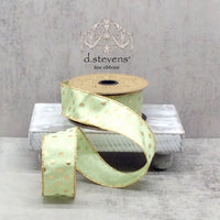 Sea Grass Green Ribbon Faux Dupion Gold Metallic Polka Dot