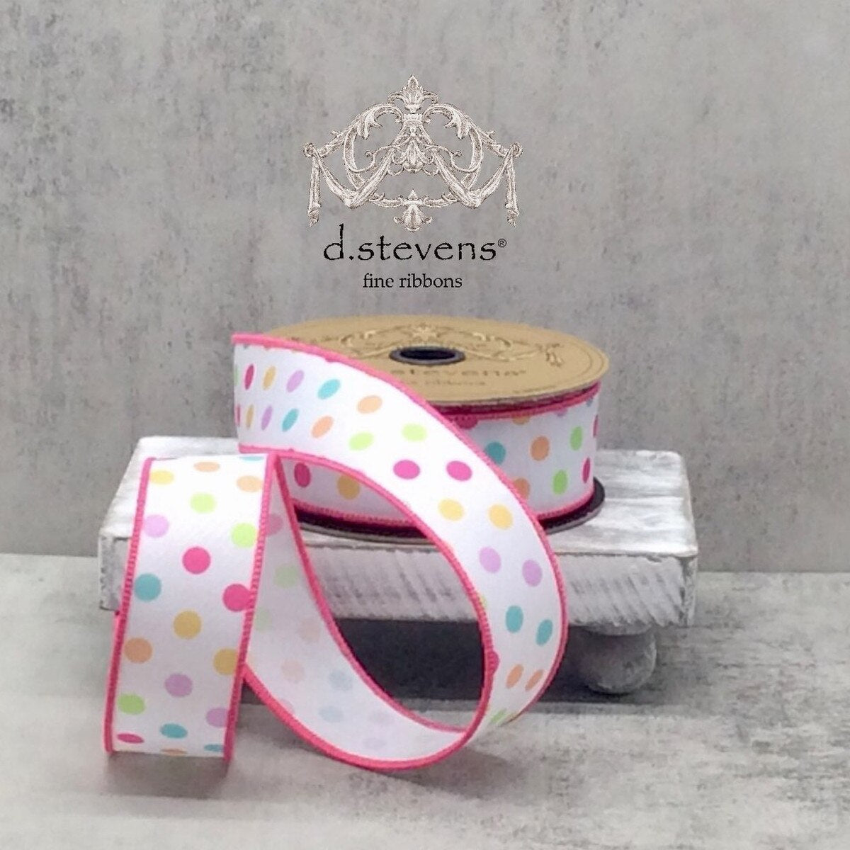 Pastel Pink Polka Dot Linen Ribbon 1.5" x 10 Yds