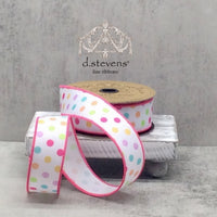 Pastel Pink Polka Dot Linen Ribbon 1.5