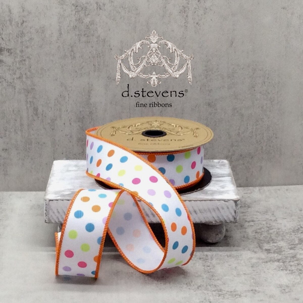 Polka Dots White Ribbon 1.5" x 10 Yds Linen