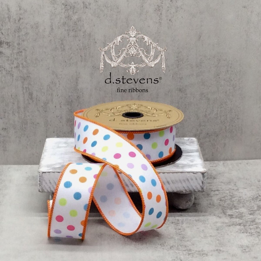 Polka Dots White Ribbon 1.5" X 10 Yds Linen