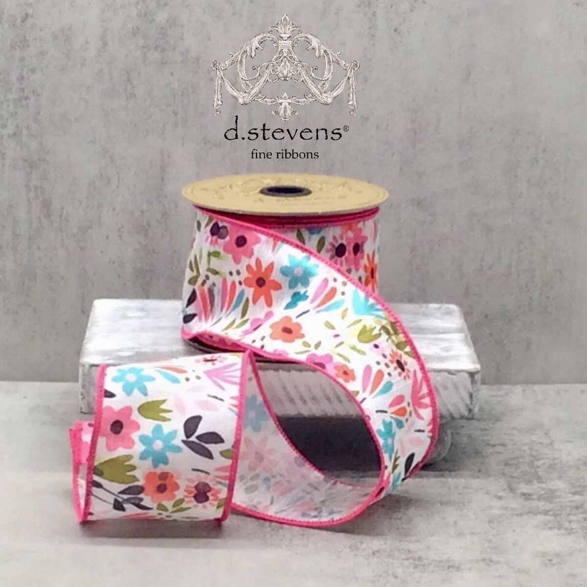 Faux Dupion Ribbon with Colorful Flowers 2.5" x 10 Yds