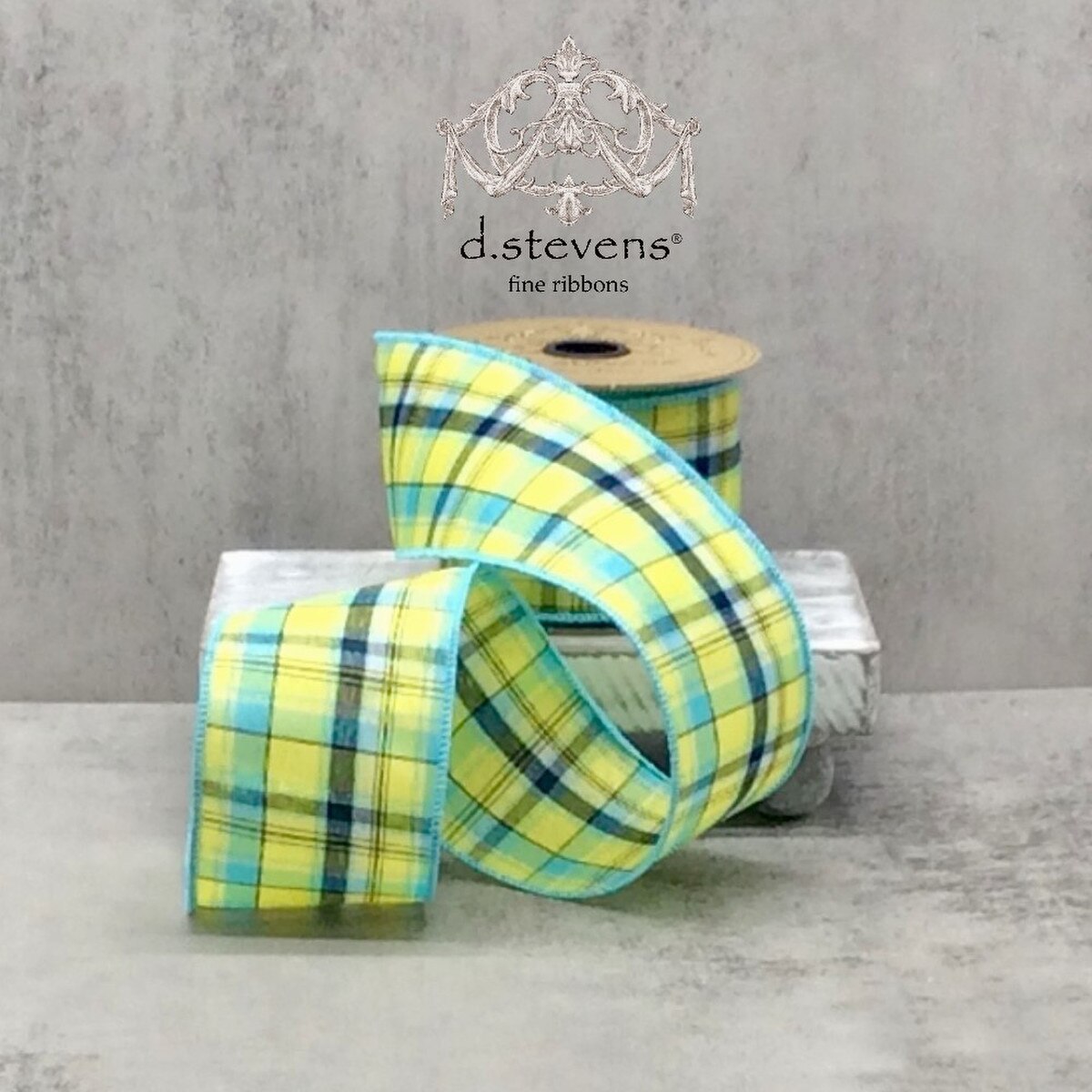 Plaid Aqua Yellow Ribbon 2.5" x 10 Yds