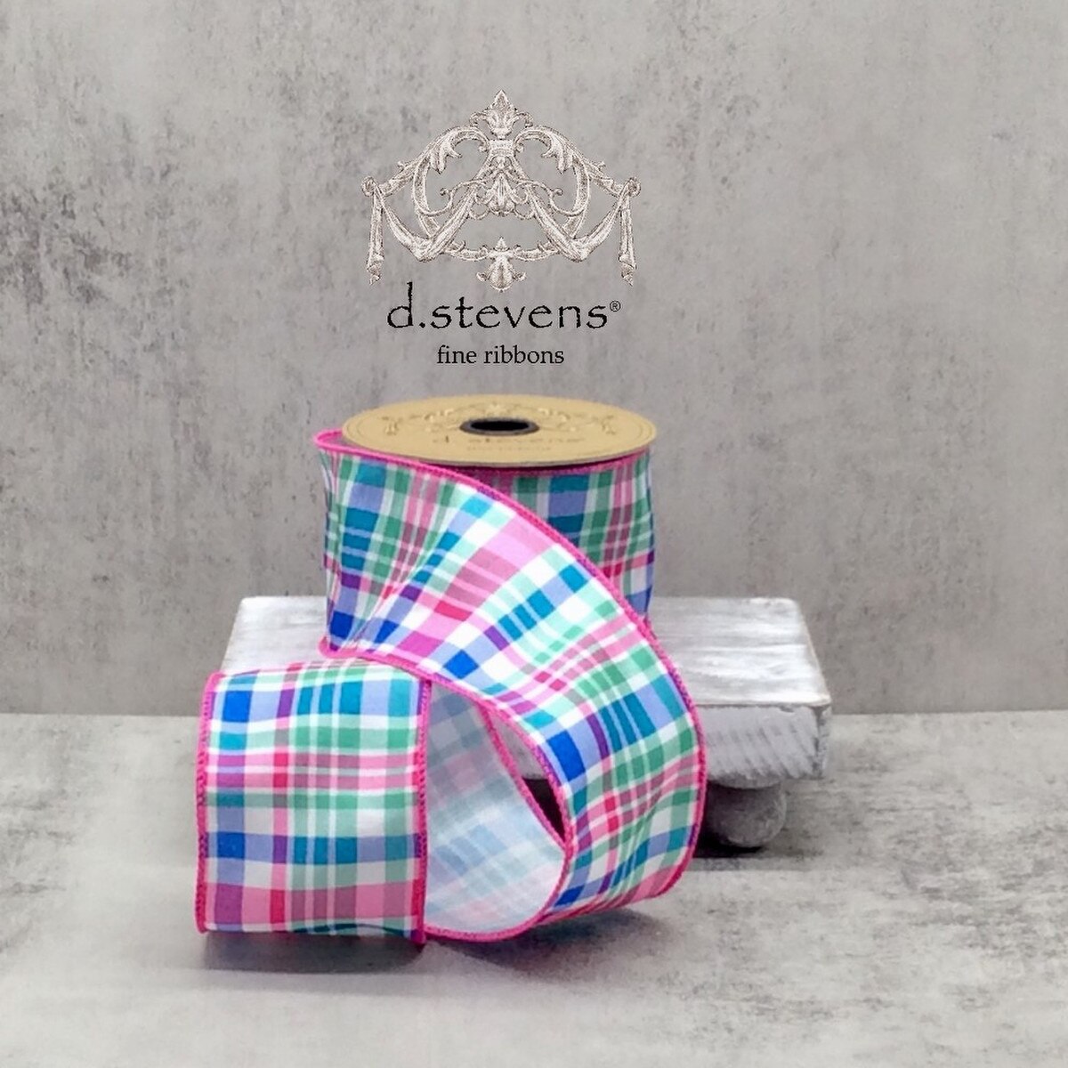 Plaid Ribbon Windermere Spring Pink Blue 2.5" x 10 Yds