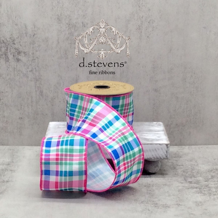 Plaid Ribbon Windermere Spring Pink Blue 2.5" X 10 Yds