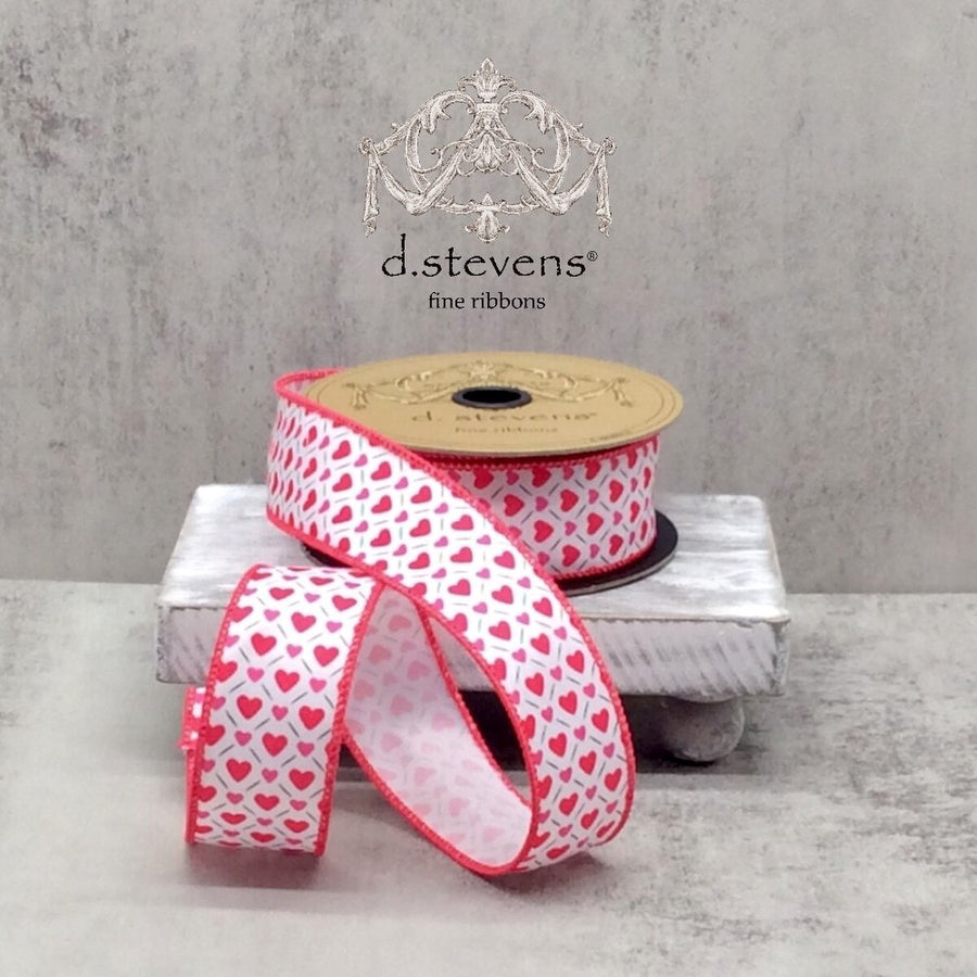 Linen Ribbon With Crisscross Pink Red Hearts 1.5" X 10 Yds