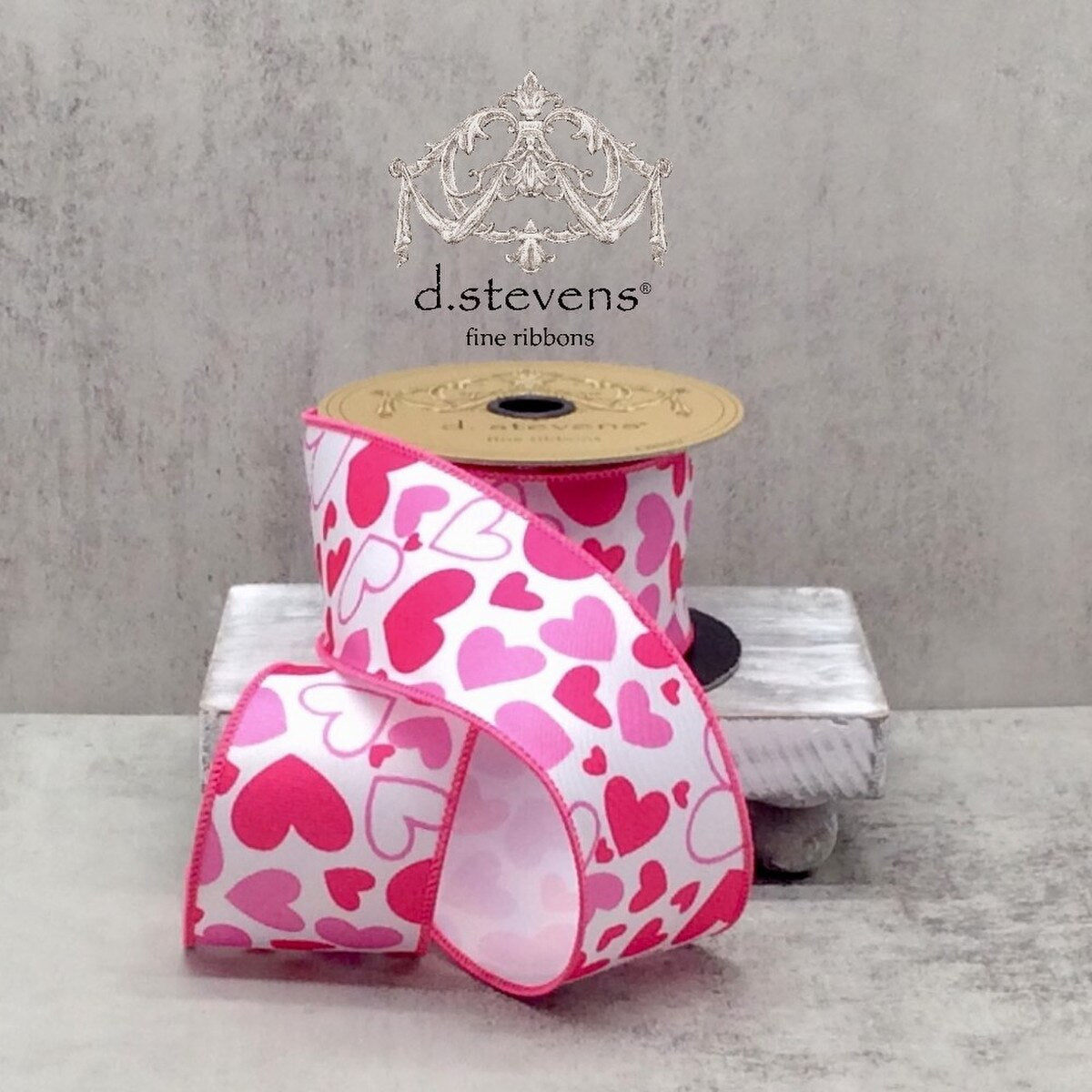 Pink Hearts Linen Ribbon 2.5 Inch x 10 Yards