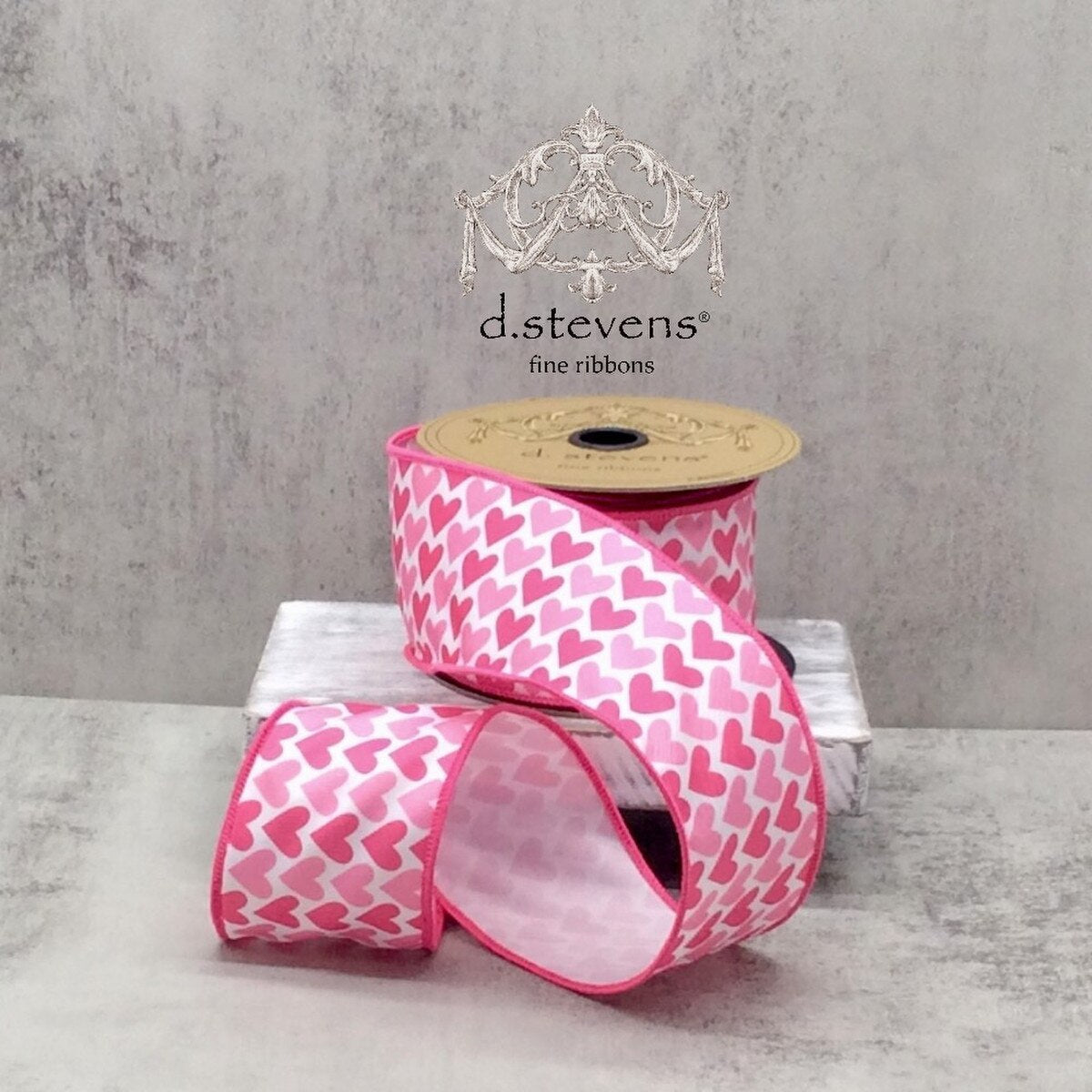 Pink Hearts Linen Ribbon 2.5 Inch x 10 Yards