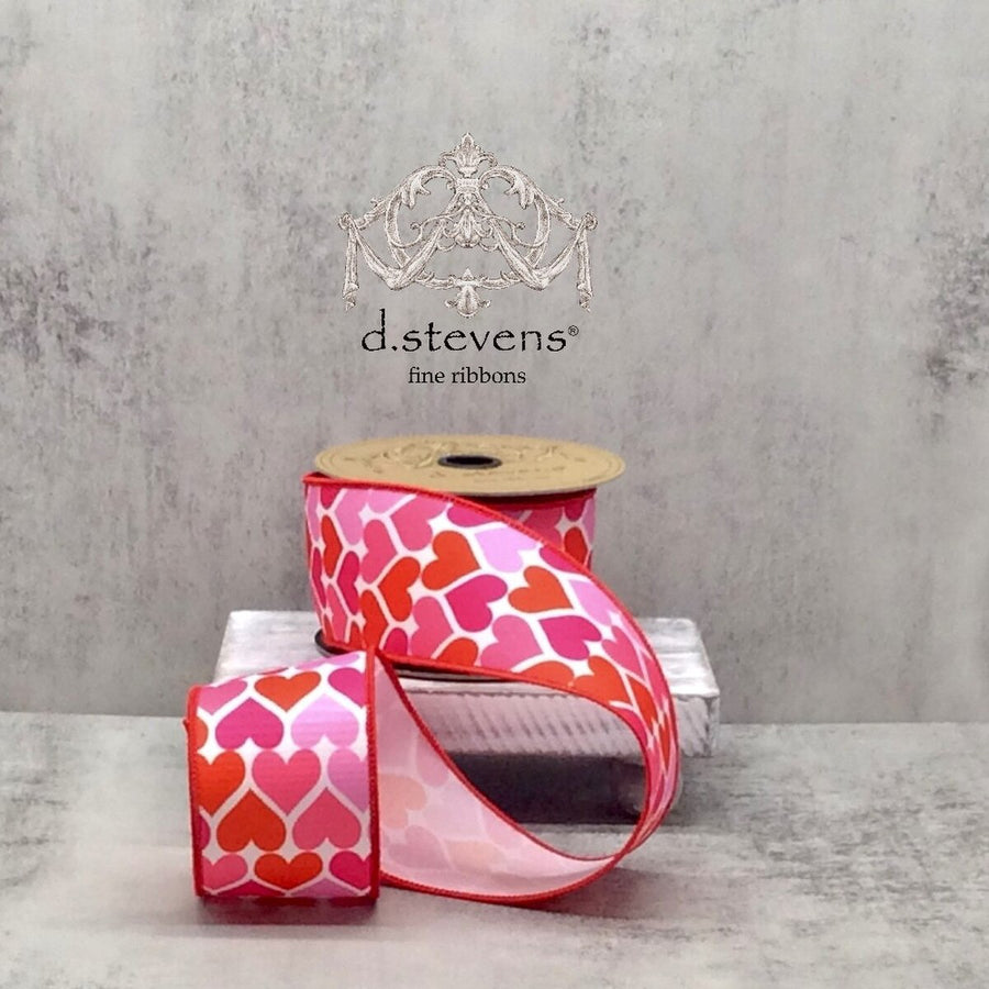 Linen Ribbon Red Pink Hearts 2.5 Inch x 10 Yards