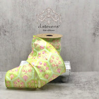 Boho Botanical Ribbon Lime Pink Mauve 4 Inch x 5 Yards