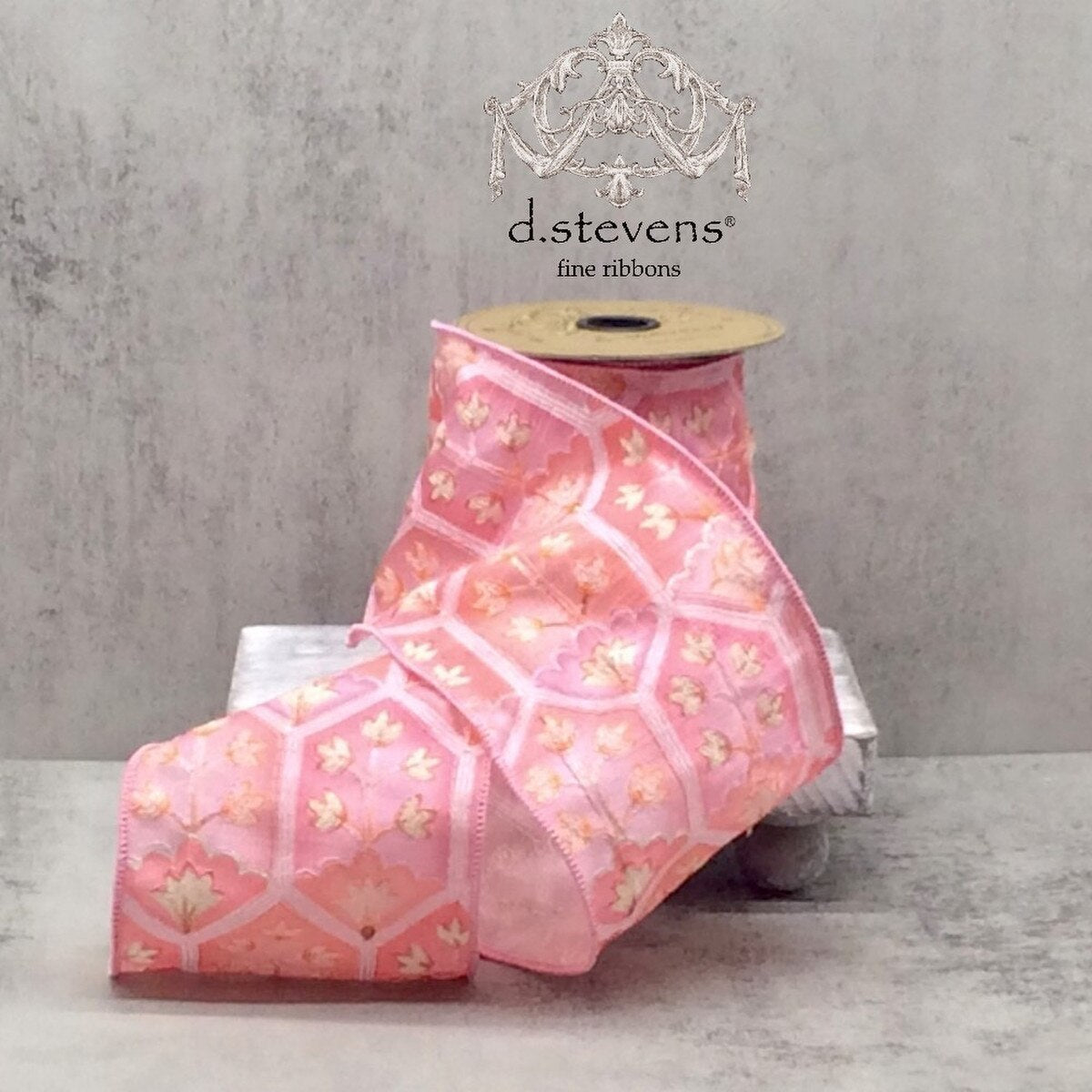 Boho Botanical Dupion Ribbon Pink Coral 4 Inch x 5 Yards