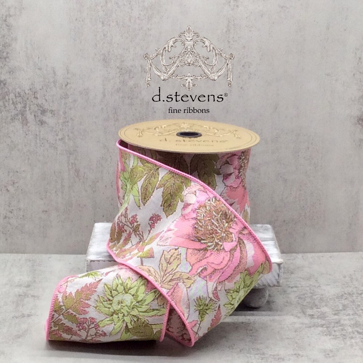 Green Pink Hydrangea Ribbon 4" x 10 Yds
