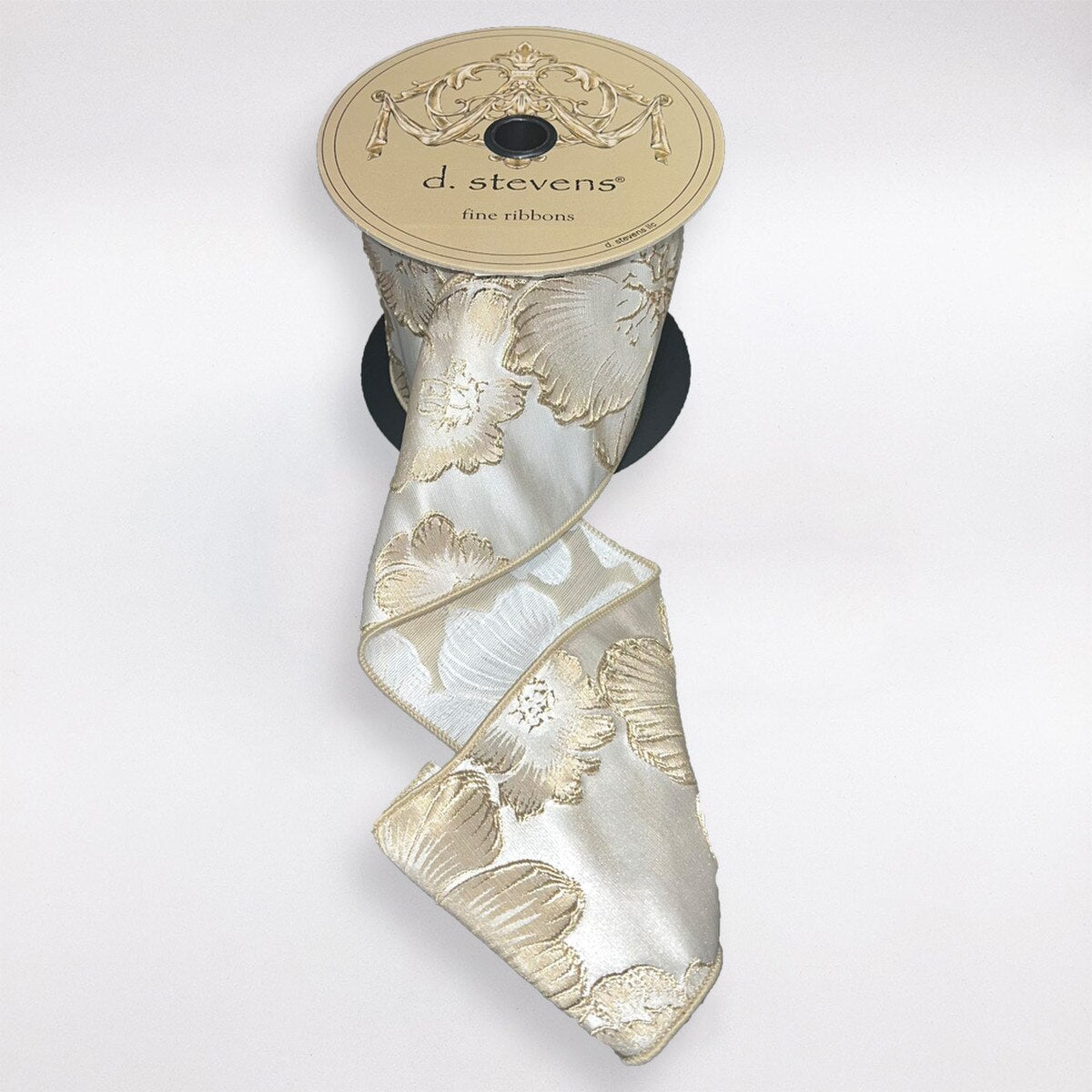 Cream Gold Satin Brocade Floral Ribbon 4 Inch x 10 Yards