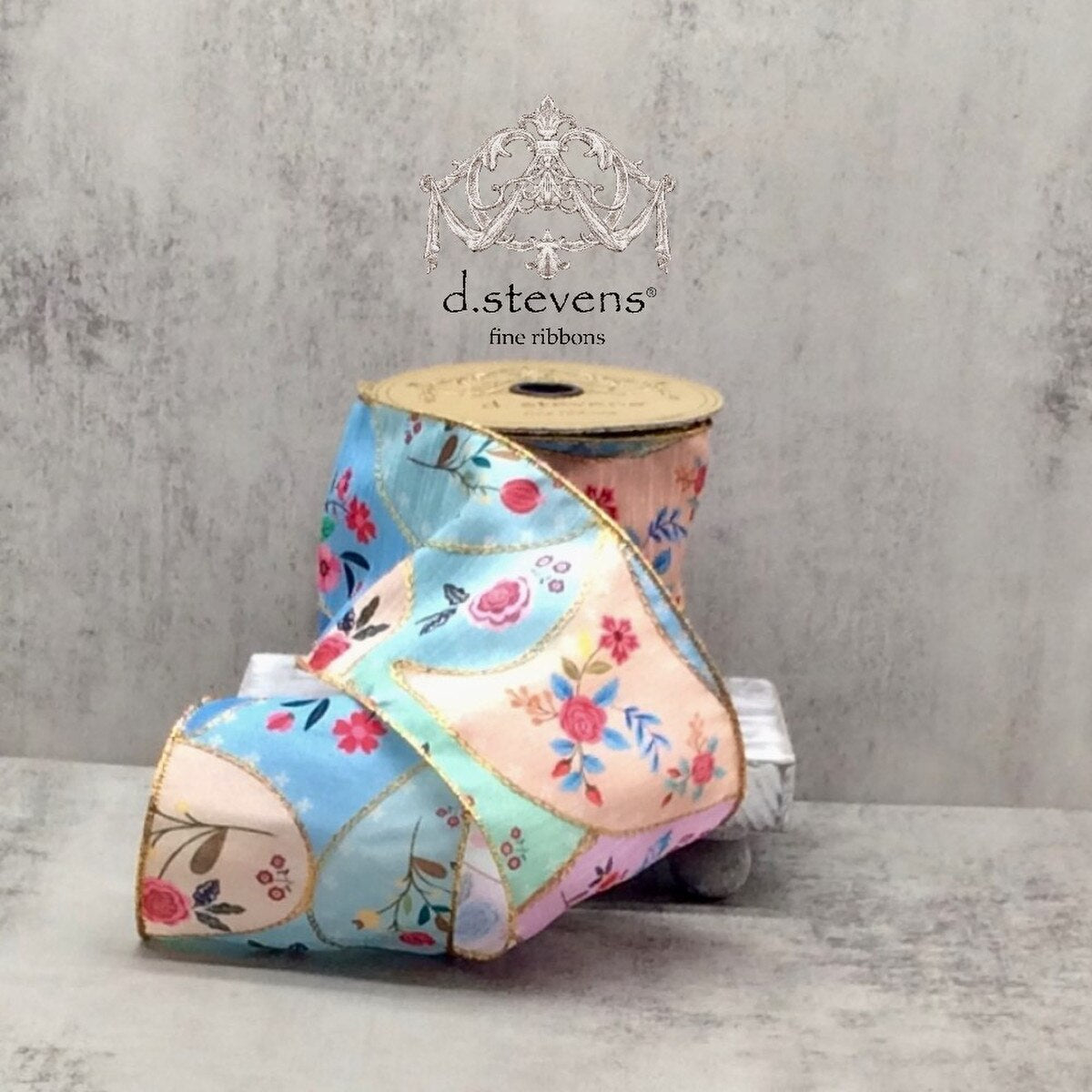 Boho Floral Ribbon 4" x 10 Yds Pink Coral Blue Lavender