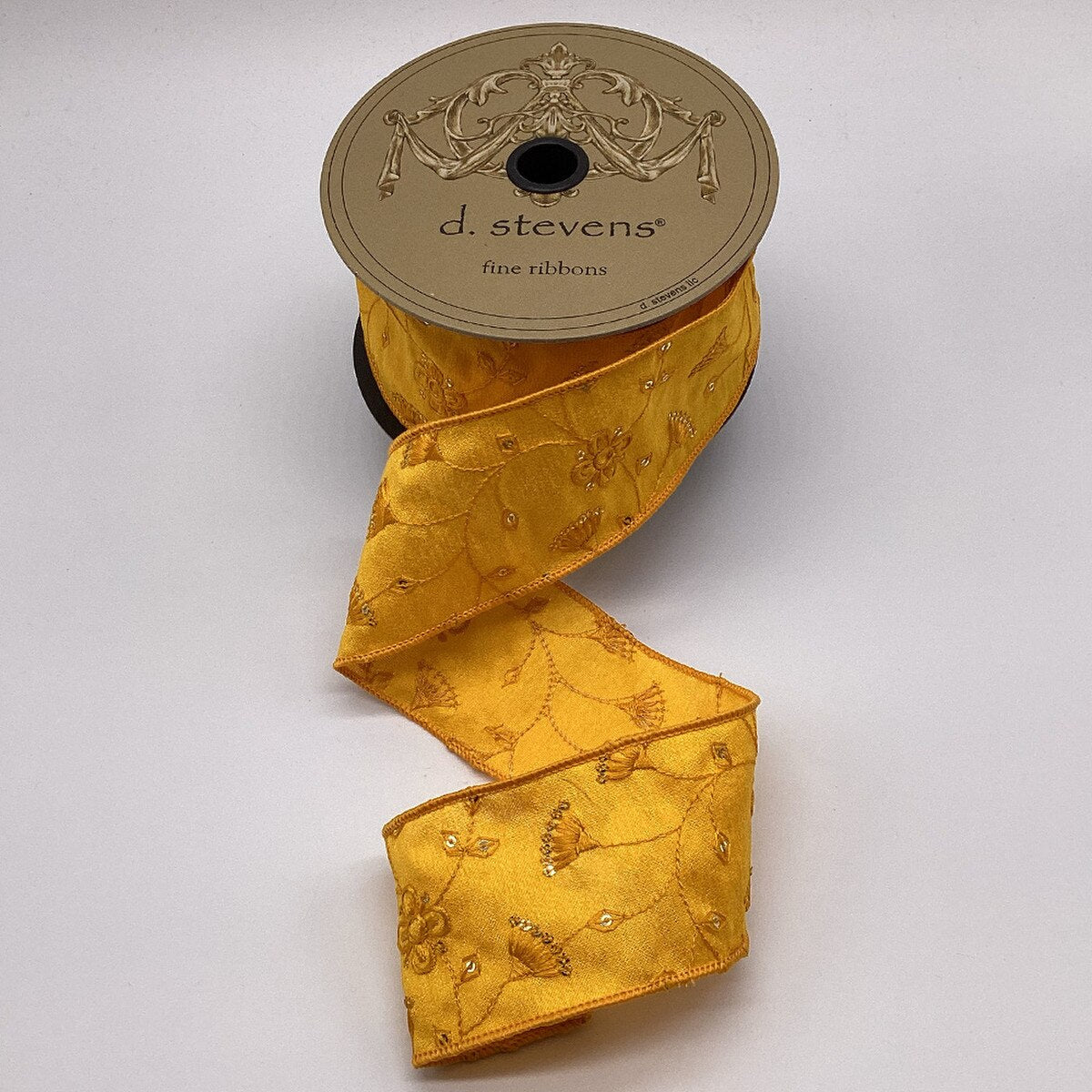 Golden Rod Dupion Sequin Embroidery Floral Ribbon 2.5" x 10 Yds