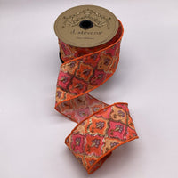 Sequin Tile Ribbon Pink Orange Dupion 2.5 Inch x 10 Yds