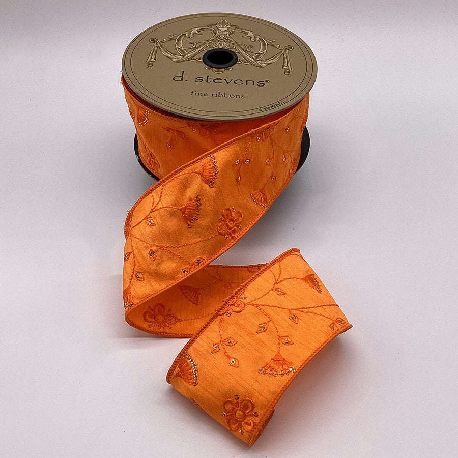 Bright Orange Dupion Sequin Embroidery Ribbon 2.5" x 10 Yds
