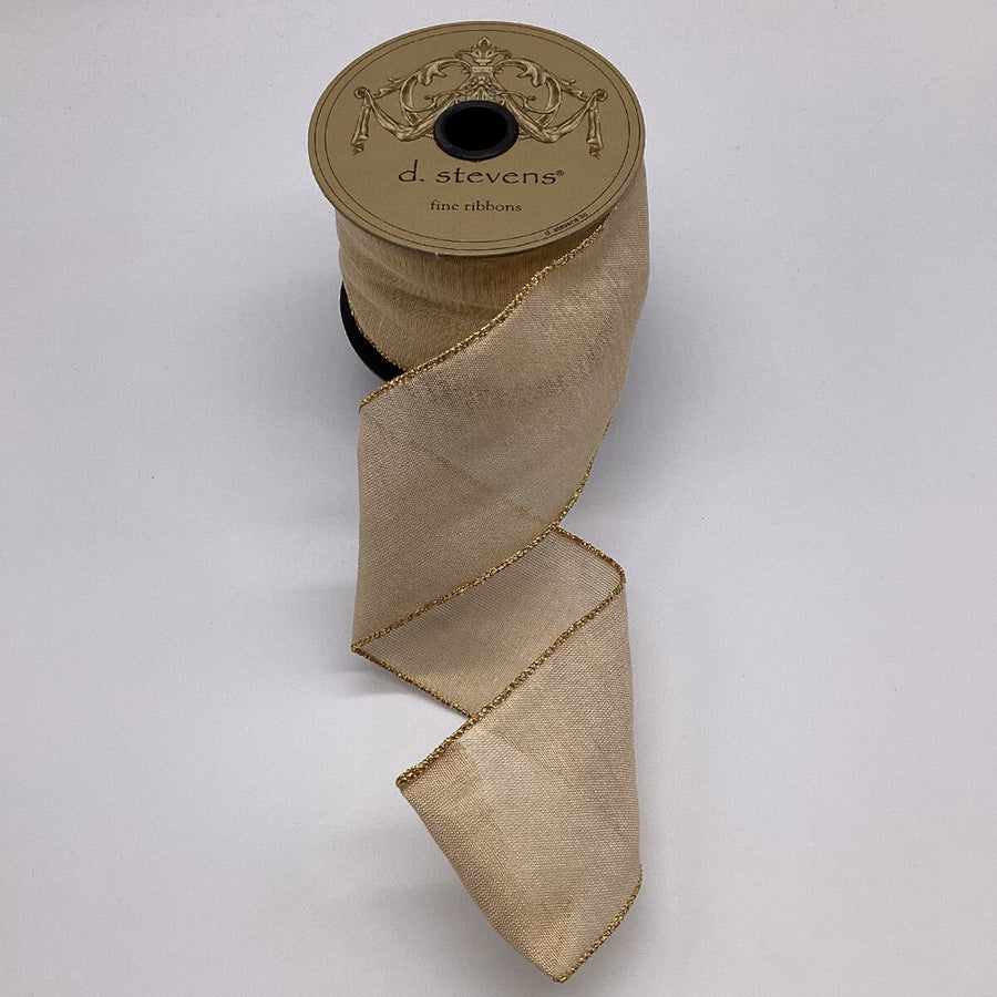 Metallic Mesh Ribbon Cream Gold 2.5 Inch 10 Yards