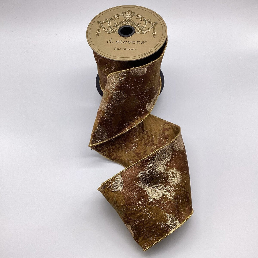 Copper Metallic Jaquard Splash Ribbon 4 Inch x 10 Yards