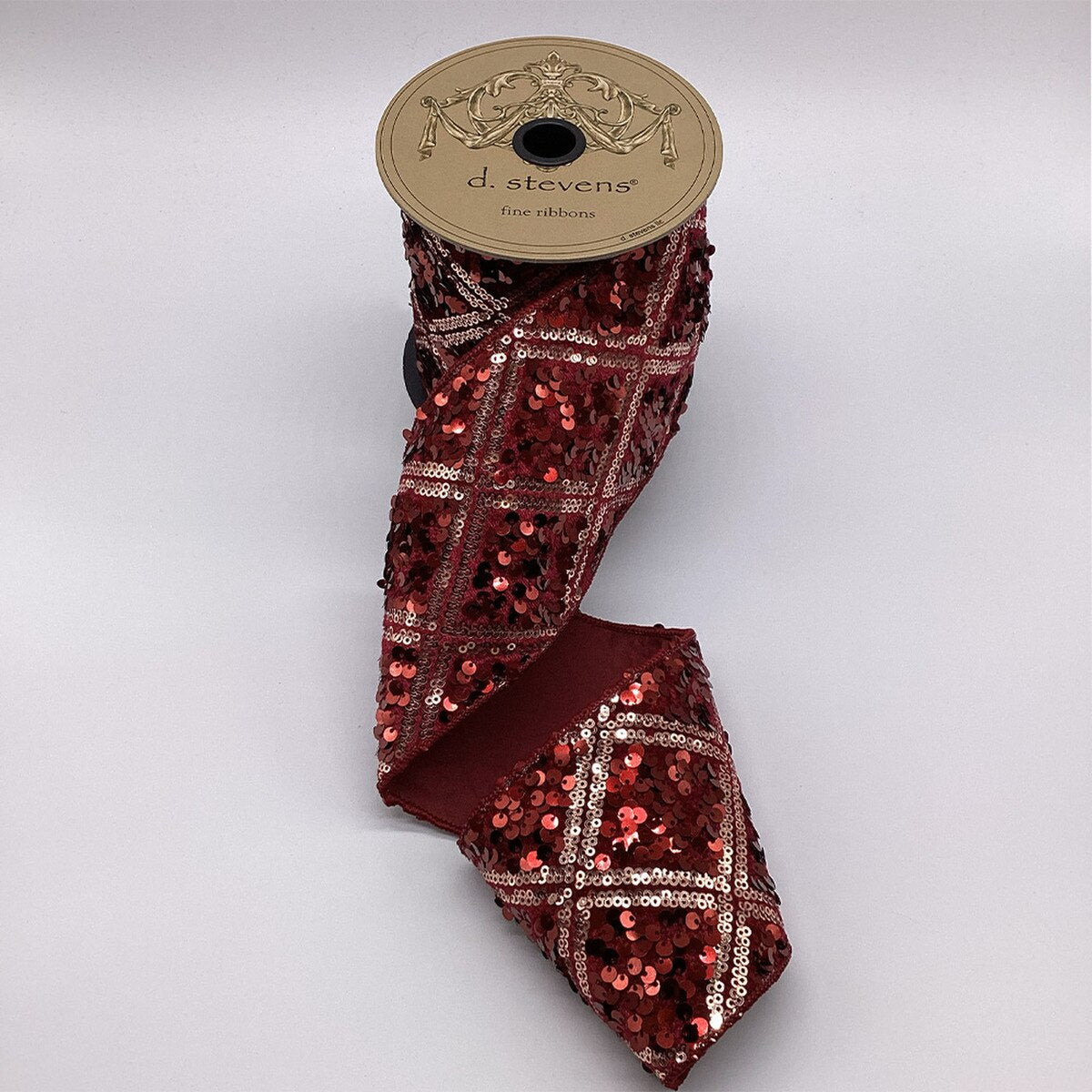 Burgundy Harlequin Sequins Ribbon 4 Inch x 5 Yards