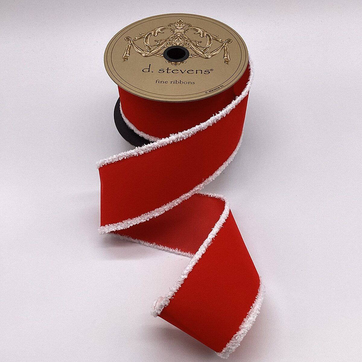 Flocked Velvet Ribbon with Faux Fur Trim Red White 2.5" x 10 Yds