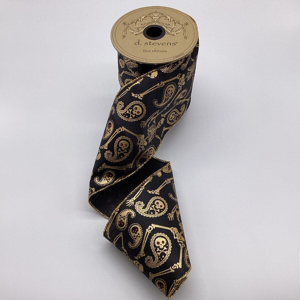 Black Gold Faux Satin Paisley Skeleton Ribbon 4" X 10 Yds