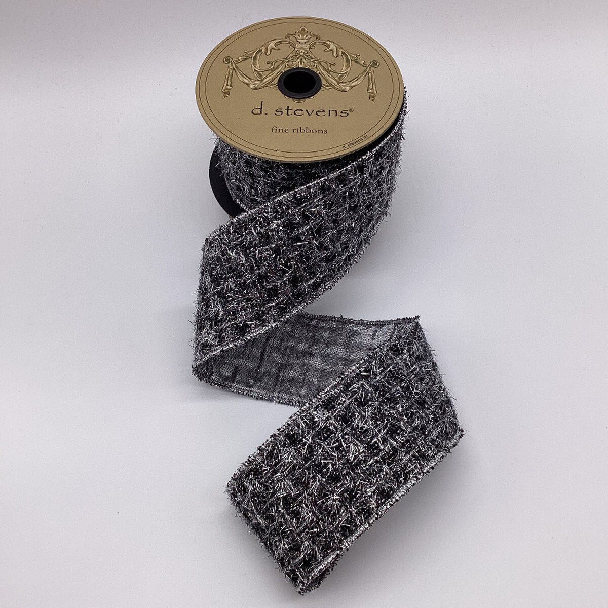 Black Silver Metallic Tinsel Ribbon 2.5 Inch x 5 Yards