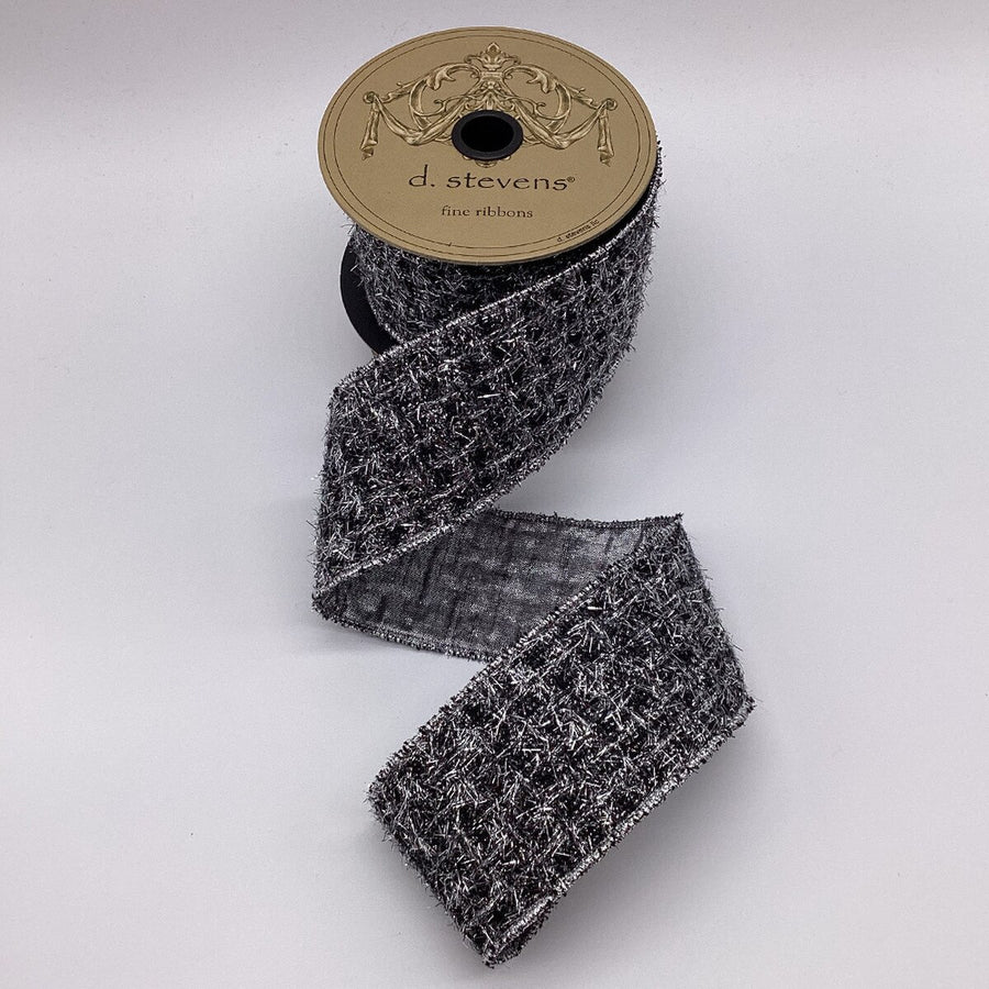 Black Silver Metallic Tinsel Ribbon 2.5 Inch x 5 Yards
