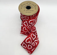 Glitter Hearts Red Ribbon 2.5 Inch White Poplin 10 Yds