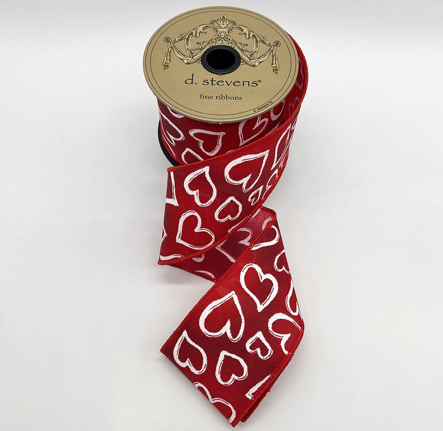 Glitter Hearts Red Ribbon 2.5 Inch White Poplin 10 Yds