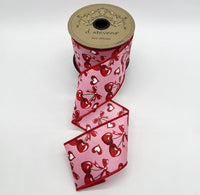 Glitter Bow Pink Red Ribbon Poplin Heart Shape Cherries 2.5