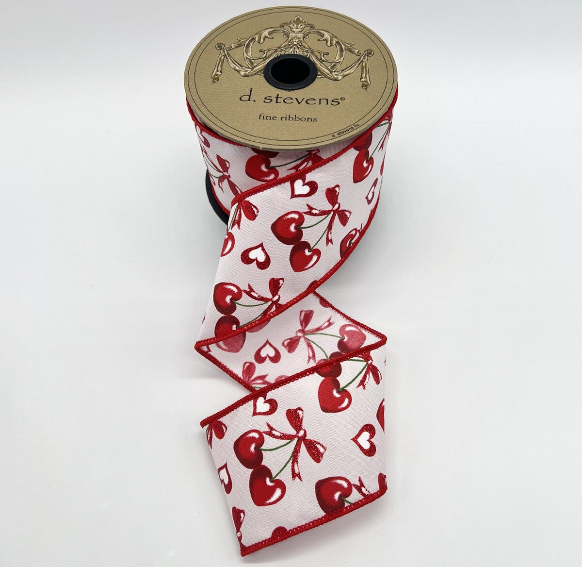 Cherries Glitter Bow White Red Ribbon Poplin 2.5" x 10 Yds