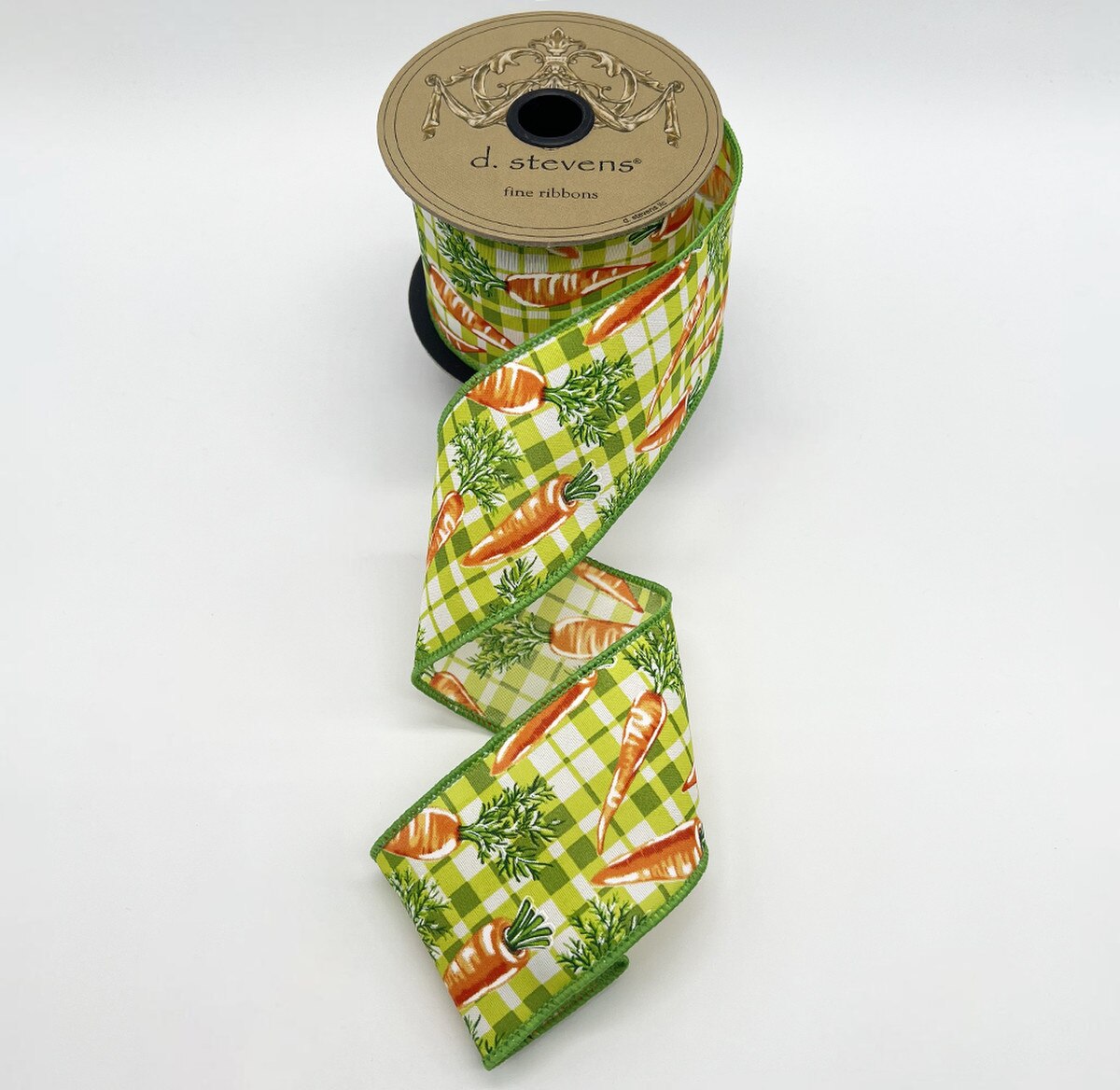 Lime Green Poplin Plaid Carrots Ribbon 2.5" x 10 Yds