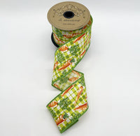 Lime Green Poplin Plaid Carrots Ribbon 2.5